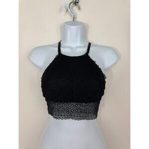 Kensie Black Lace Halter Bralette Crop Top Size Small